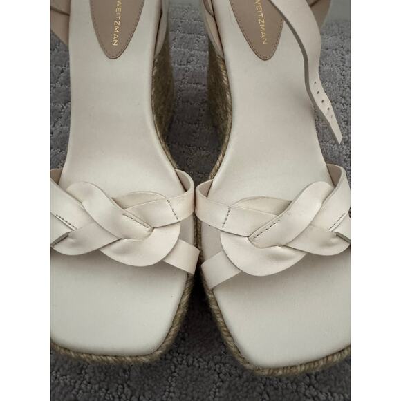 NWOB Stuart Weitzman Braida Max Espadrille Wedge Sandal in White Leather SZ 8 - Picture 3 of 7